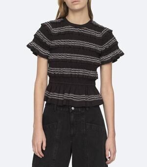 SEA New York NWT Mable Black Cambric Short Sleeve Smocked Top Blouse XS $250